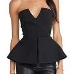 AQ/AQ black scavo bodysuit with peplum strapless
